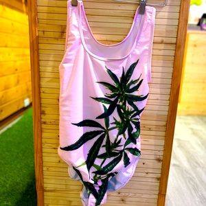 PINK & HEMP LEAVES 1-PIECE SWIMSUIT